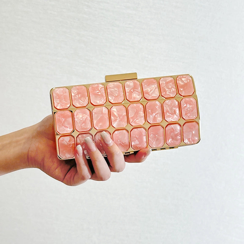 Pink Arylic Geometric Square Evening Bags