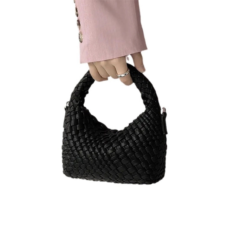 Women's Pu Leather Solid Color Classic Style Weave Dumpling Shape Magnetic Buckle Handbag