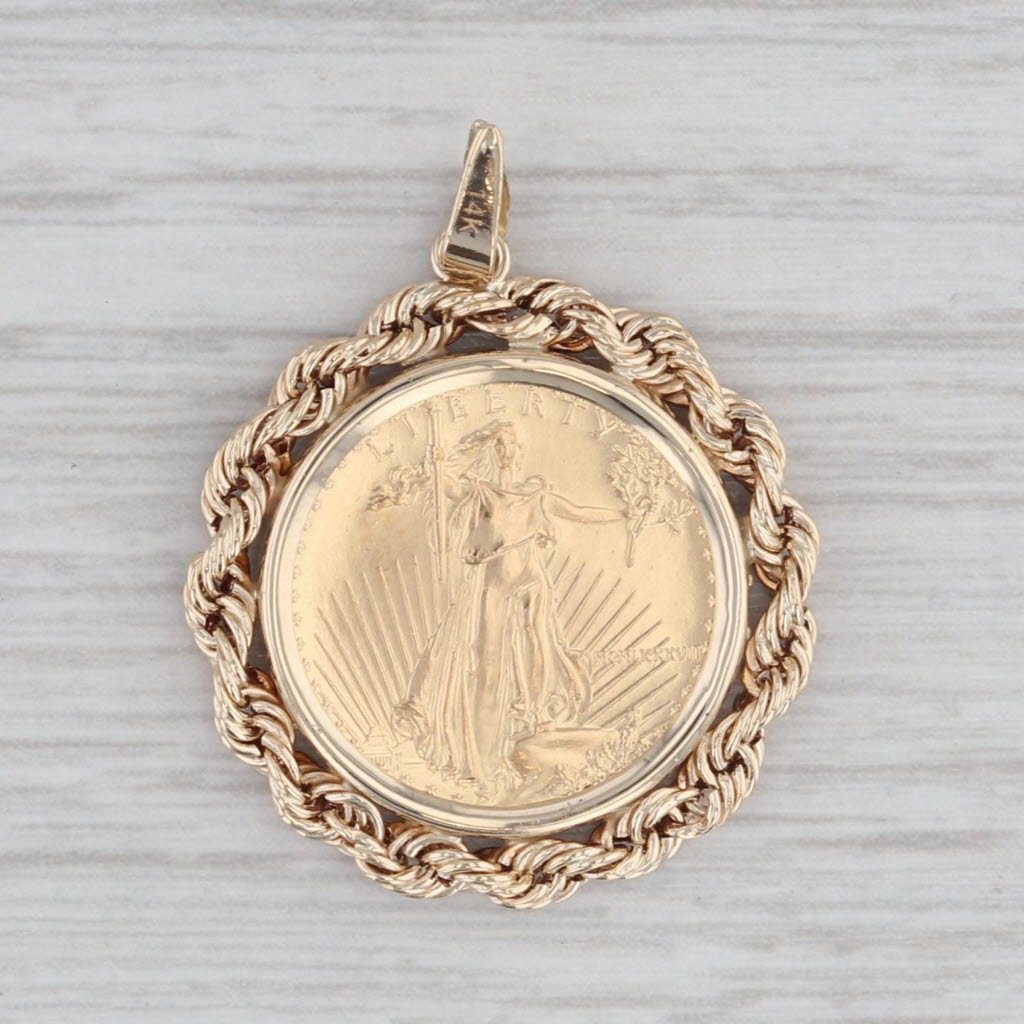 Authentic 1987 1/10oz American Eagle Liberty 5 Dollar Coin Pendant 14k 22k Gold
