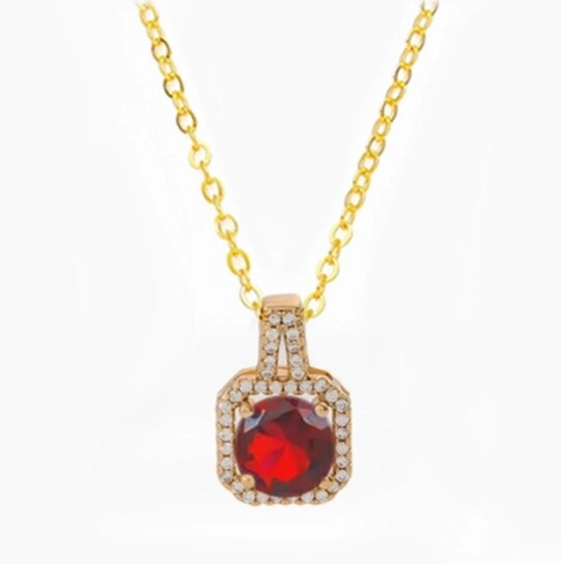 201 Stainless Steel White Gold Plated Gold Plated Classic Style Plating Inlay Square Glass Zircon Pendant Necklace