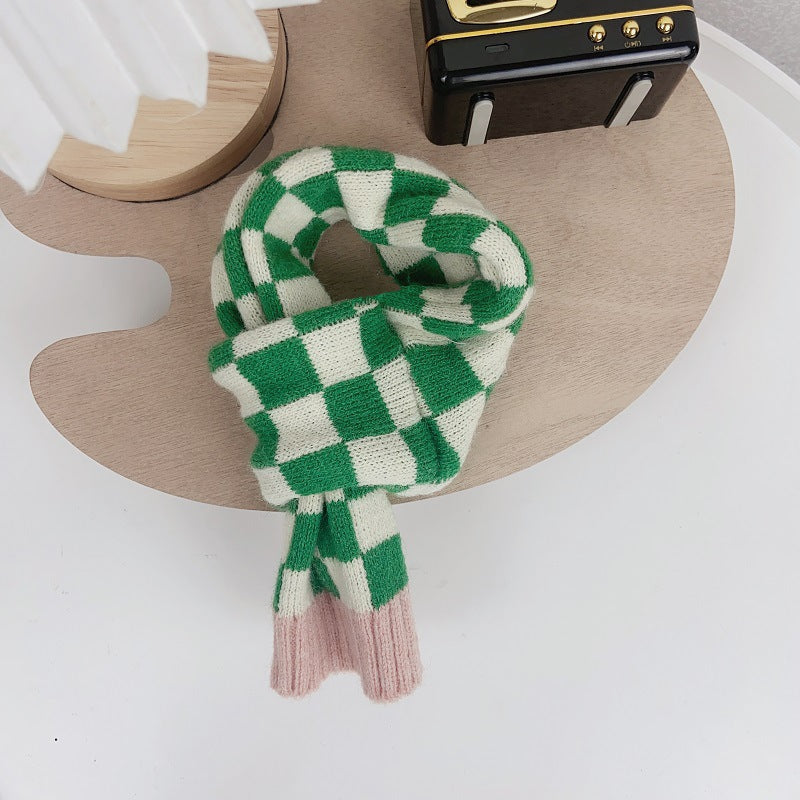 Chequer Contrast Color Knitted Dog Cat Scarf