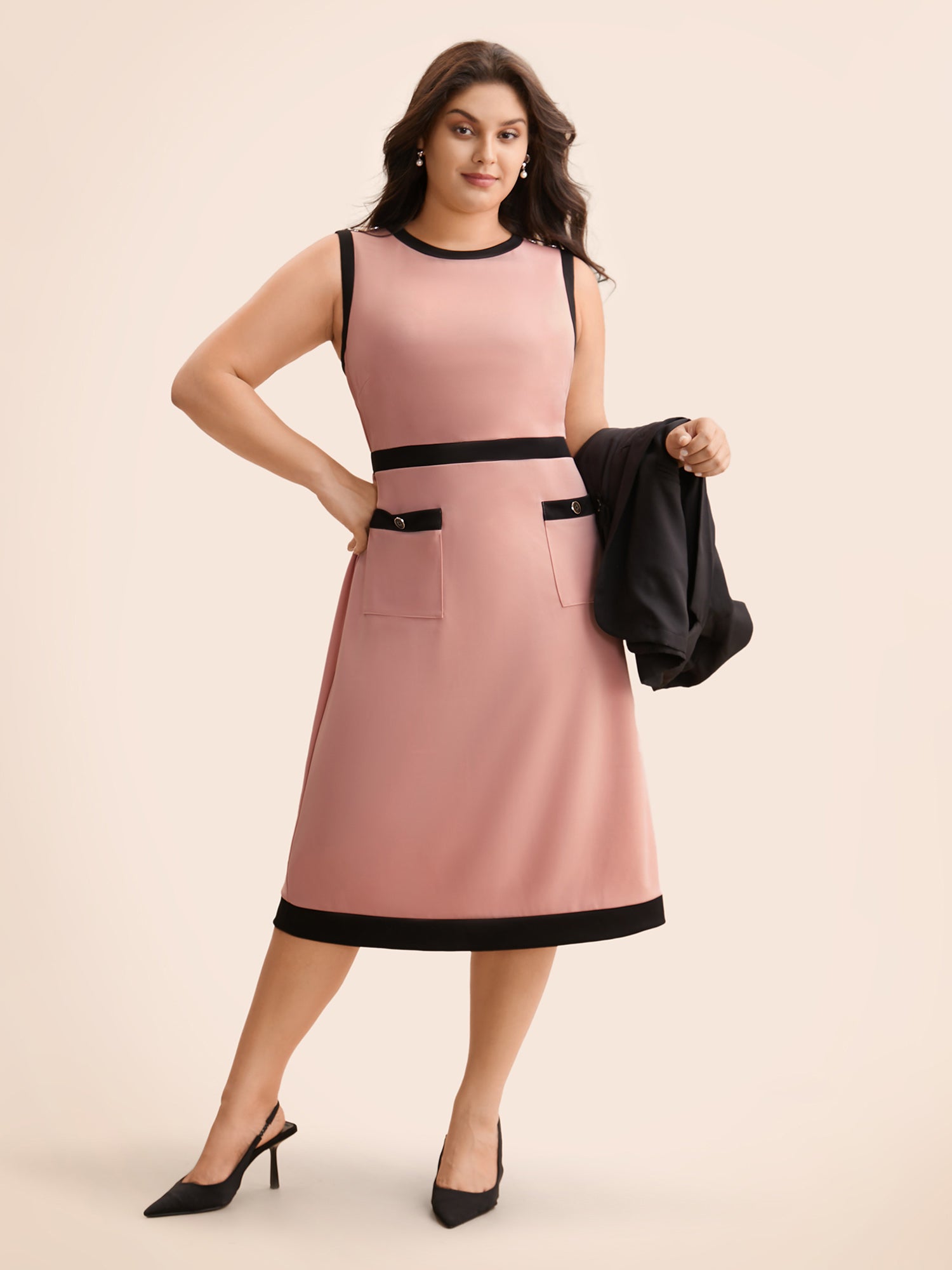 Contrast Button Detail Tank Dress