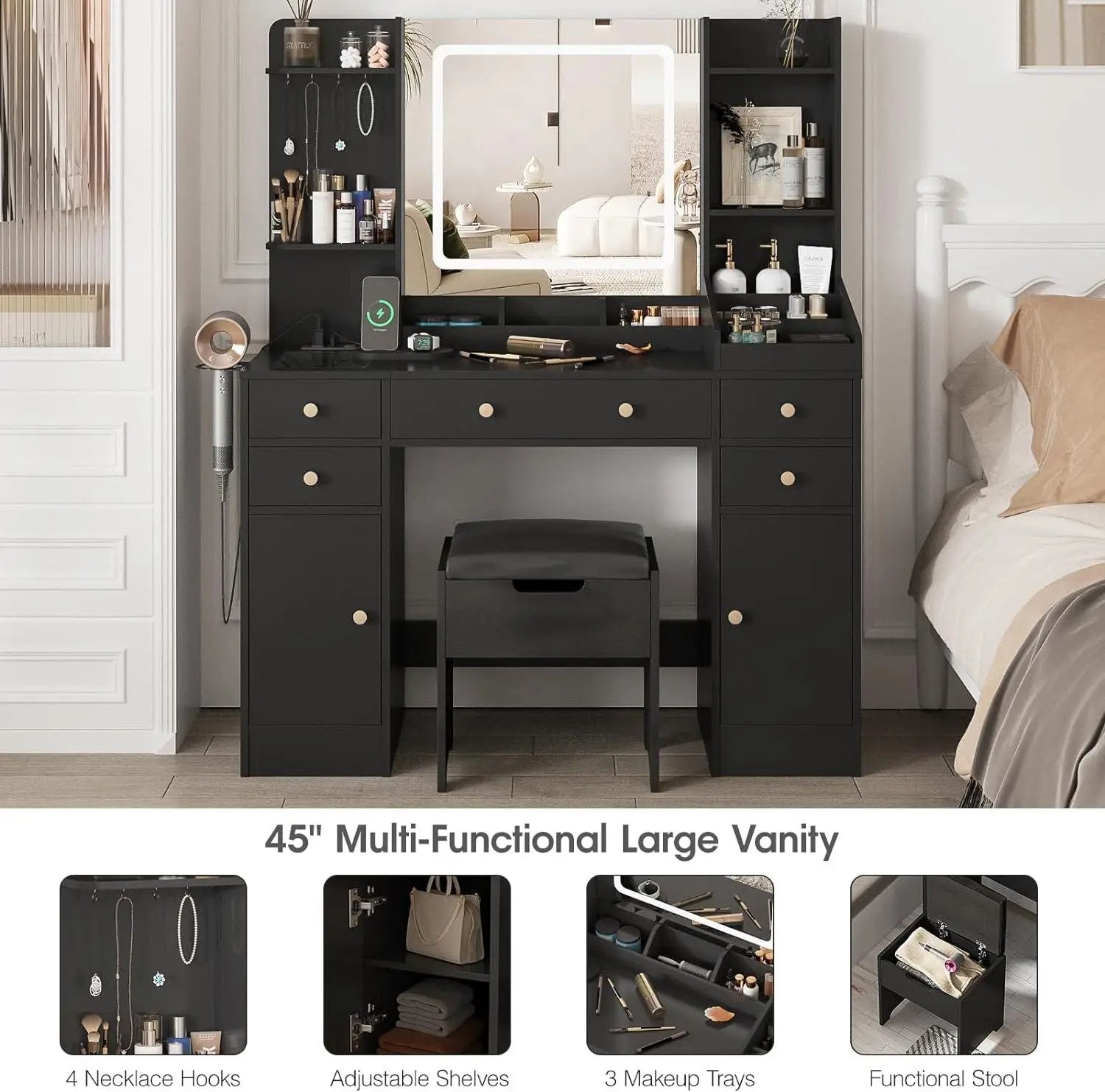 45inch Vanity Set Makeup Vanity Table with Charging Station