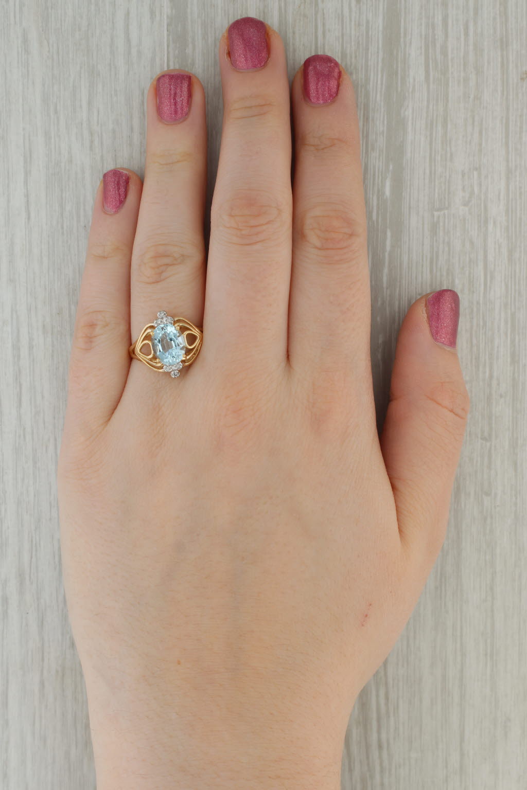2.50ctw Oval Aquamarine Diamond Ring 14k Yellow Gold Size 10.5