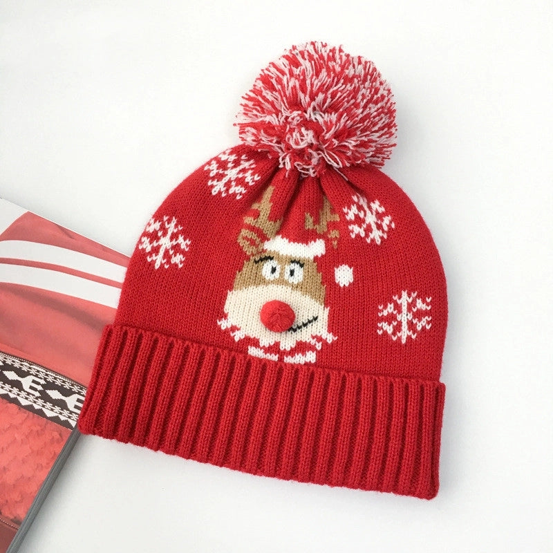 Unisex Cute Snowflake Elk Pom Poms Crimping Wool Cap