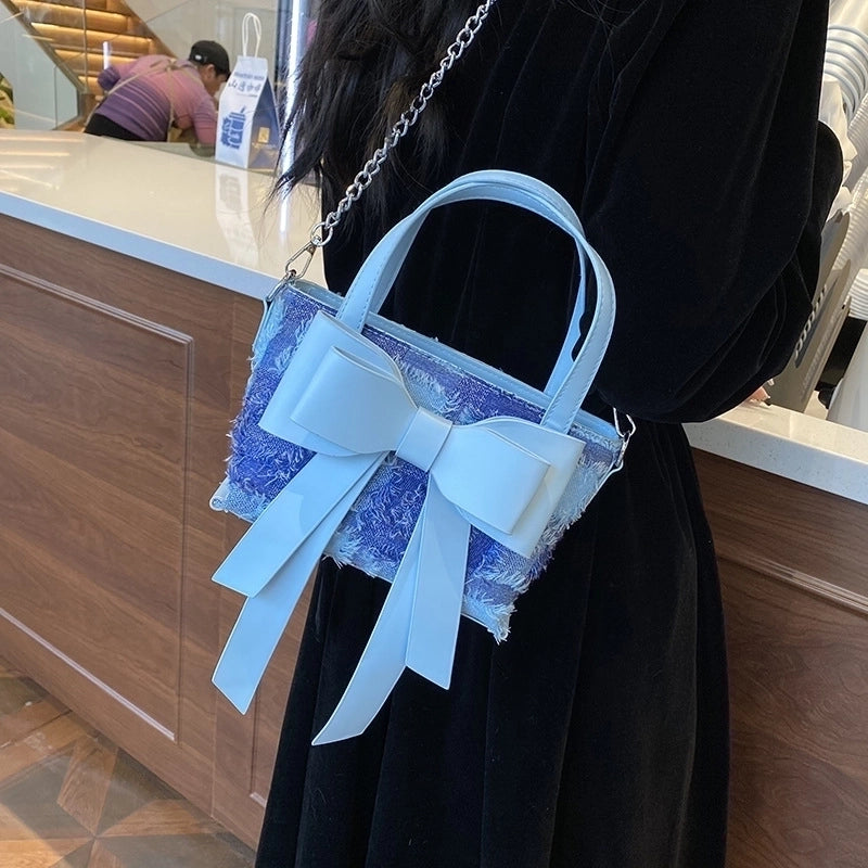 Women's Medium Pu Leather Bow Knot Streetwear Bowknot Zipper Shoulder Bag
