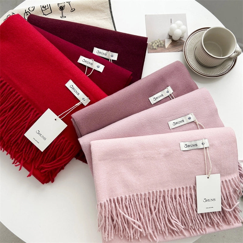Women's Elegant Minimalist Solid Color Imitation Cashmere Tassel Scarf