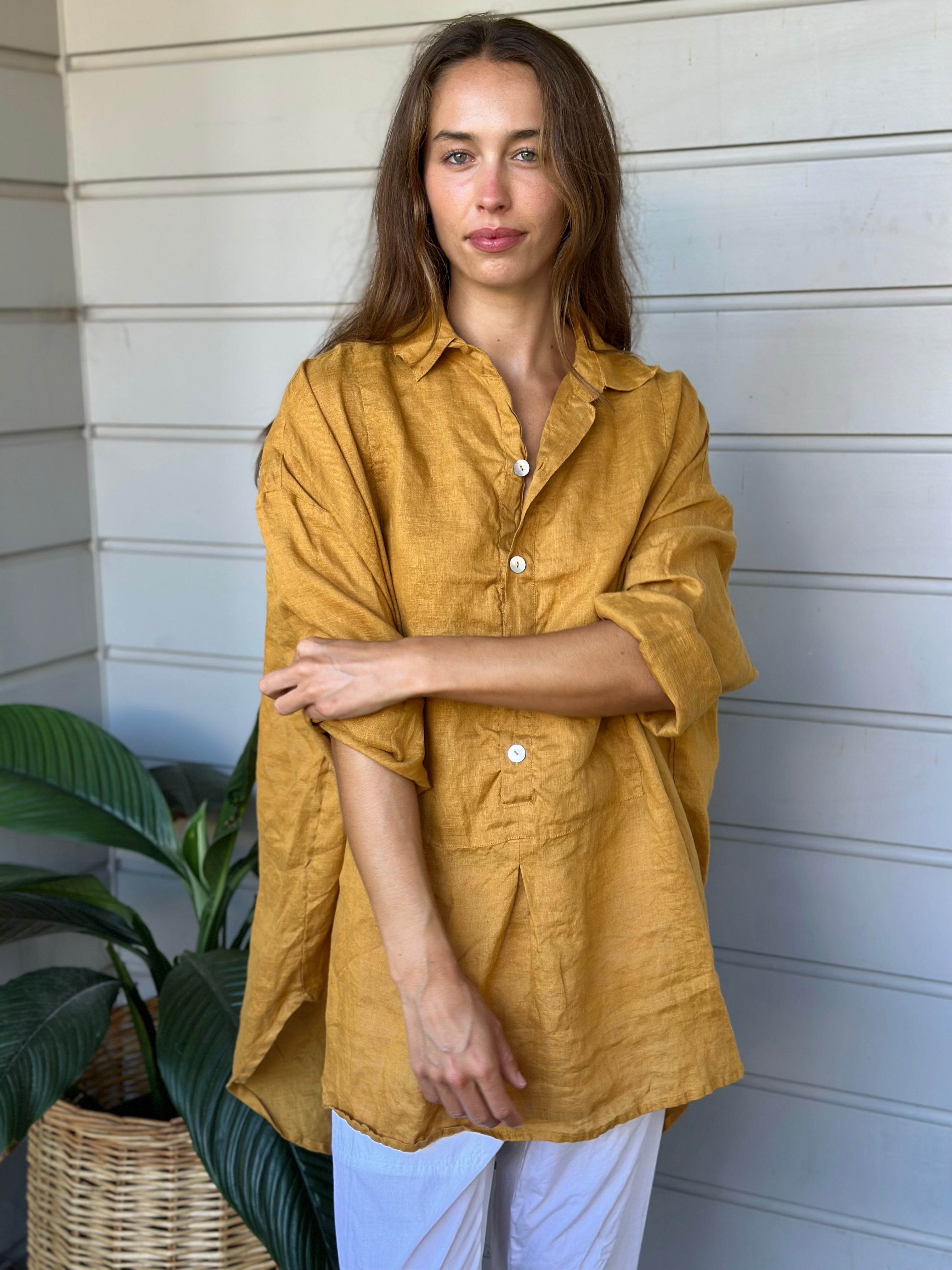 megan shirt - turmeric linen