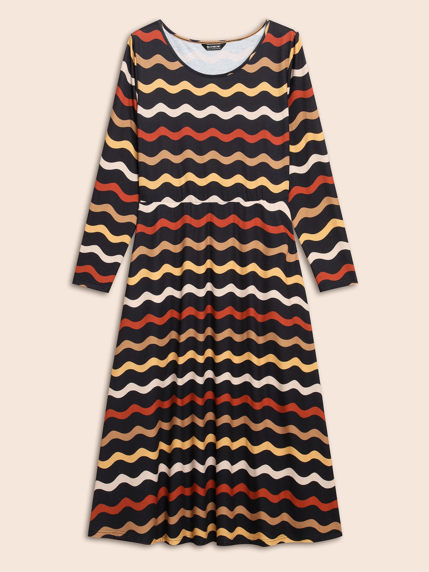 Round Neck Contrast Striped Midi Dress