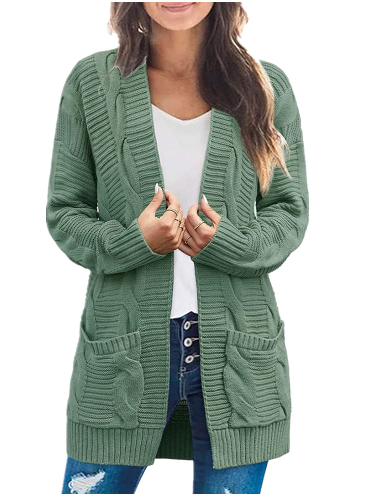 2024 Women's Long Sleeve Cable Knit Cardigan Sweaters