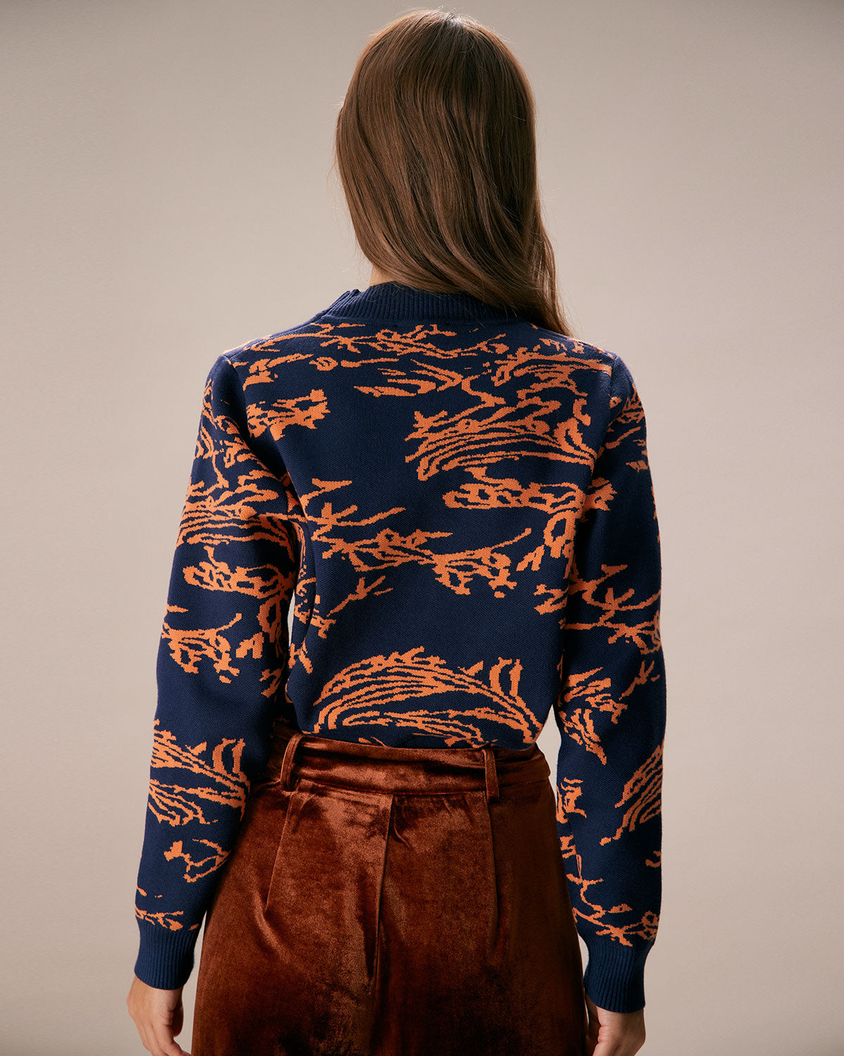 The Navy Mock Neck Abstract Print Sweater