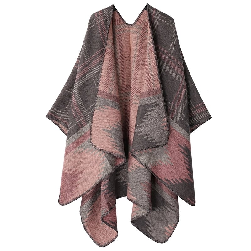 Winter Cashmere Double-sided Plaid Shawl Women's Outer Cape Increased Thickness Warm Knitted Scarf Spot