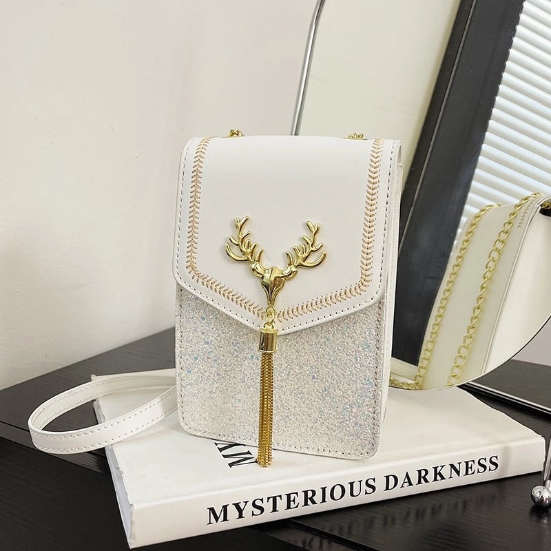 Women's Pu Leather Sequins Classic Style Sewing Thread Square Flip Cover Square Bag