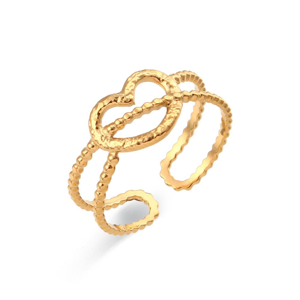 Women Fashion Stripe Geometric Stainless Steel 18K Gold Plated Rings