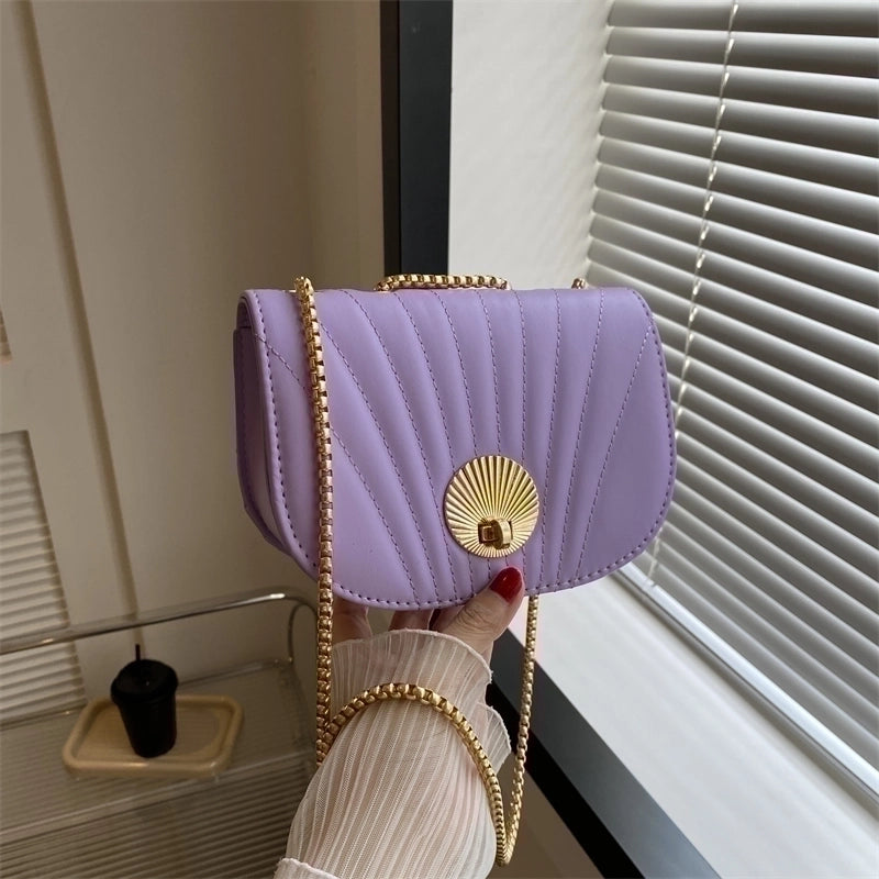 Women's Pu Leather Solid Color Cute Semicircle Flip Cover Shoulder Bag Crossbody Bag