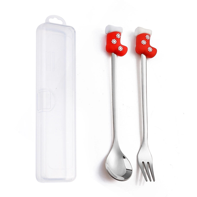 Christmas Cute Animal Santa Claus Stainless Steel Tableware 2 Pieces