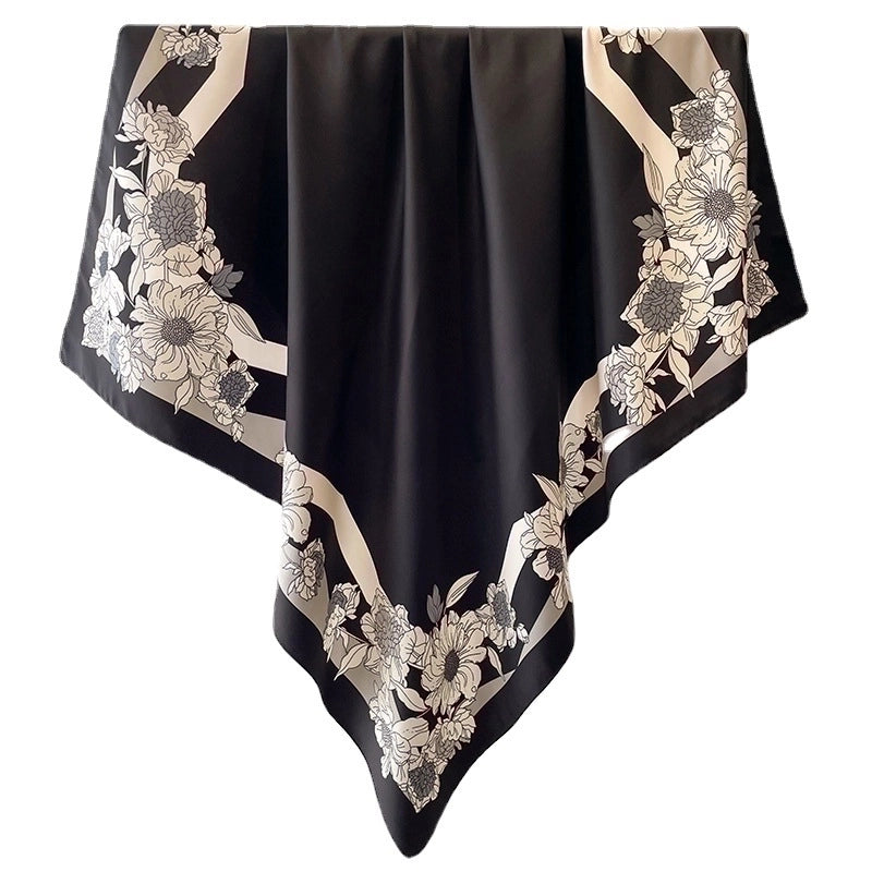 Women's Elegant Flower Polyester Printing Silk Scarf