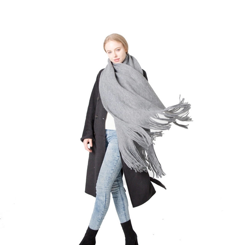 Unisex Casual Minimalist Solid Color Wool-like Tassel Scarf