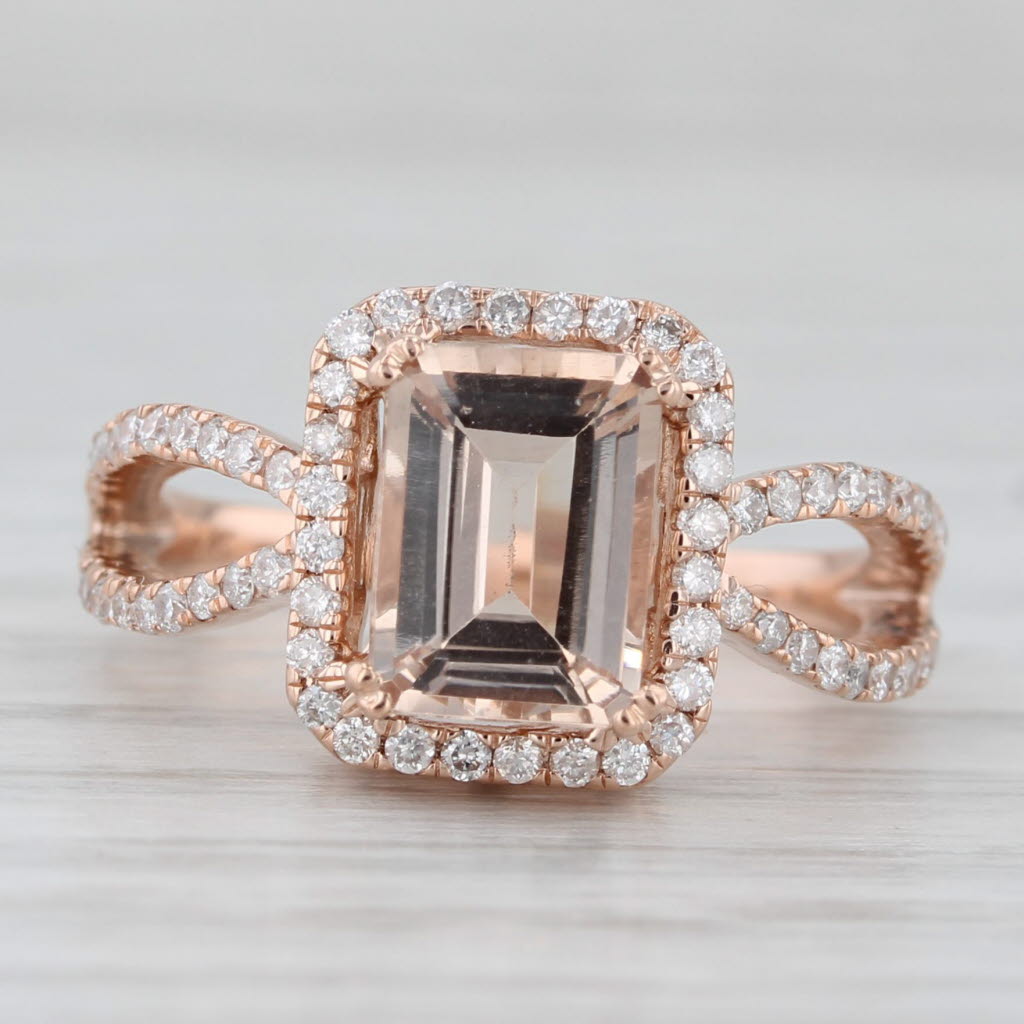 1.54ctw Morganite Diamond Halo Ring 14k Rose Gold Size 5.25 Engagement