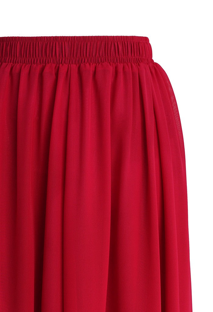 Red Pleated Maxi Skirt( CLEARANCE SALE