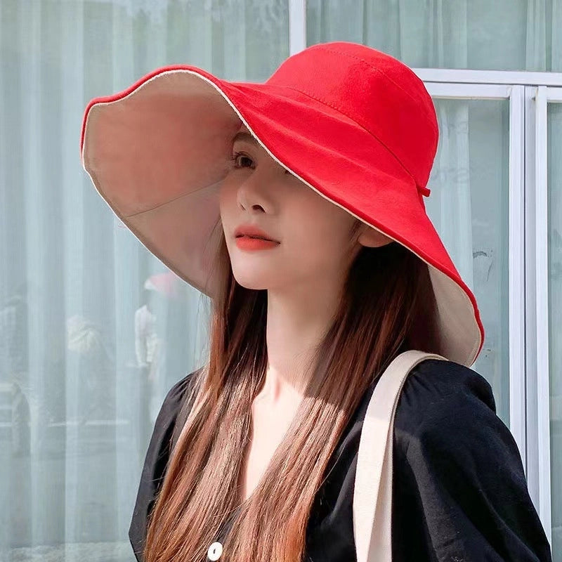 Unisex Minimalist Solid Color Wide Eaves Sun Hat
