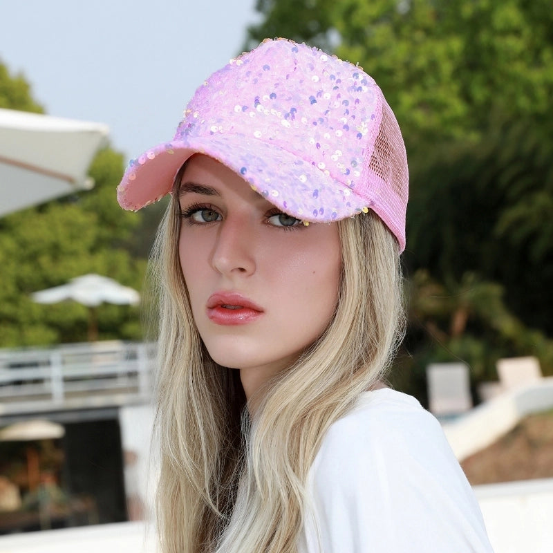 Women's Casual Solid Color Sequins Curved Eaves Baseball Cap