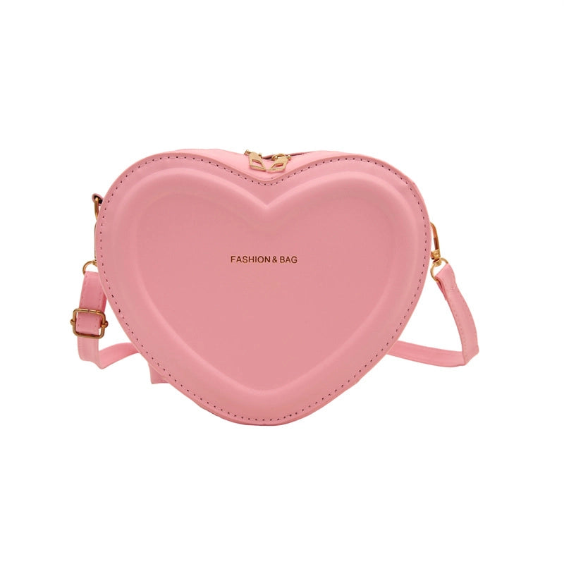Women's Pu Leather Solid Color Cute Sewing Thread Heart-shaped Zipper Crossbody Bag
