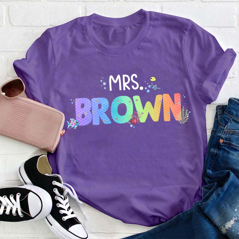 Personalized Name Rainbow Fish Teacher T-Shirt