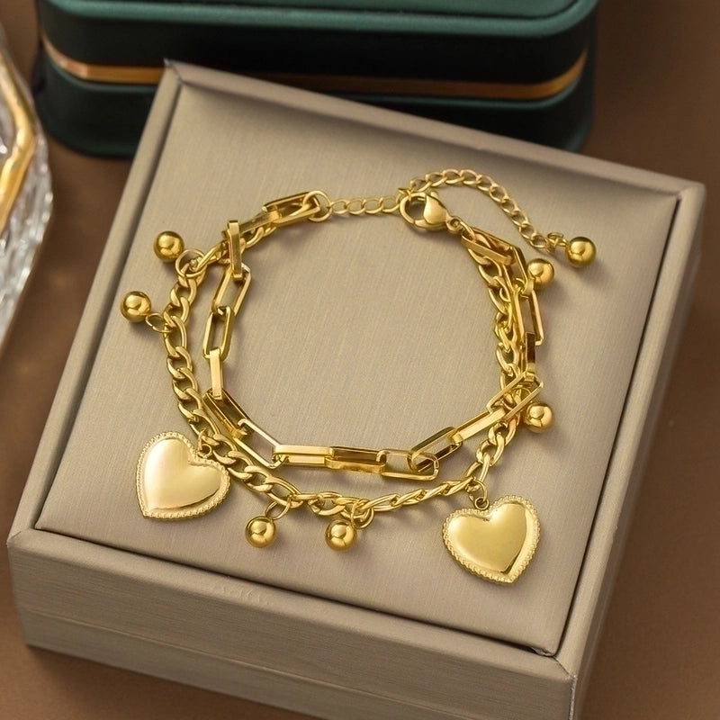Casual Minimalist Heart Shape Titanium Steel Plating Inlay Pearl Shell Bracelets Earrings Necklace