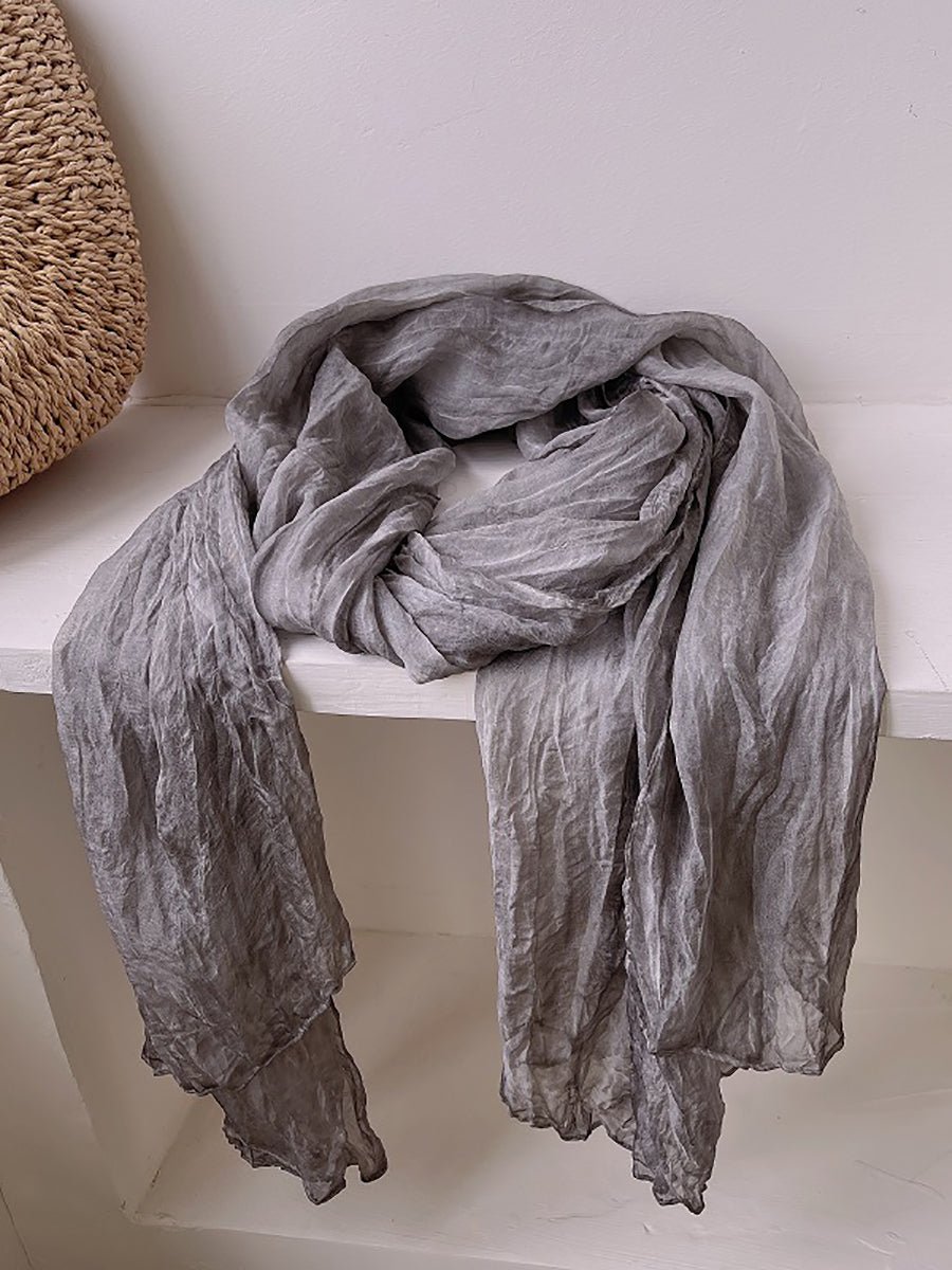 Women Vintage Shirred Pure Color Shawl Scarf