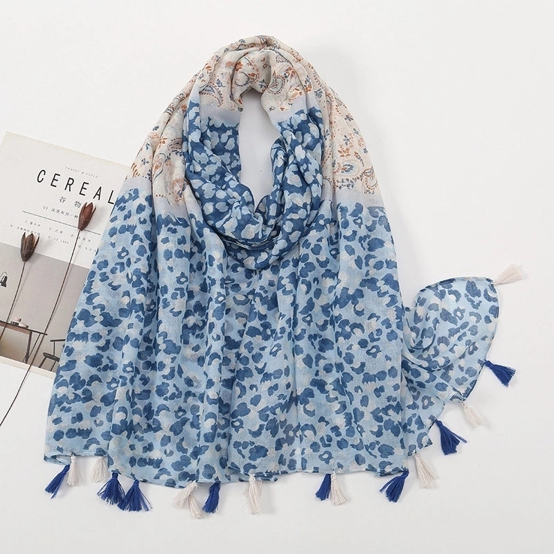 Women'S Sweet Flower Cotton And Linen Tassel Scarf
