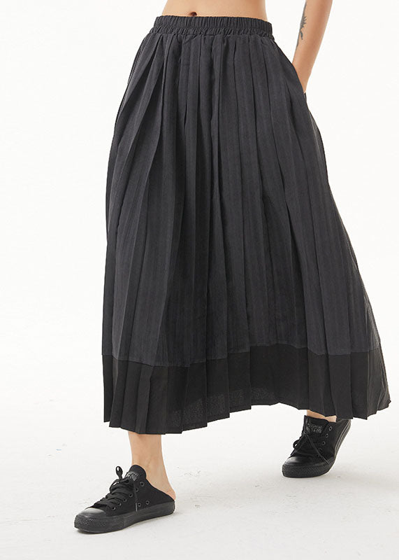 Bohemian Dark Grey elastic waist Patchwork pleated Skirt Spring