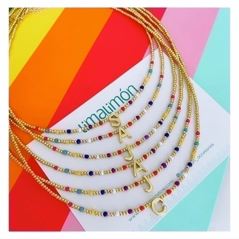 Ig Style Minimalist Letter Glass Copper Beaded Knitting Plating 18k Gold Plated Necklace