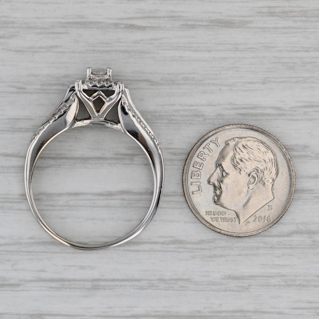 0.52ctw Princess Diamond Halo Engagement Ring 14k White Gold Size 9