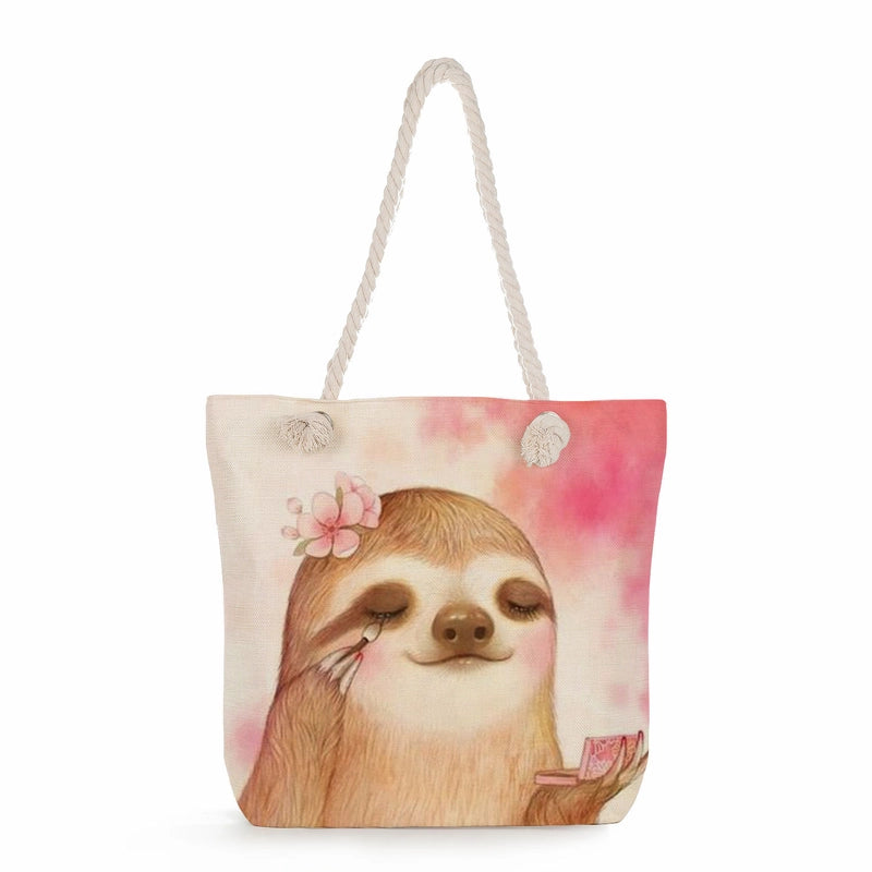 Women's Cotton And Linen Sloth Cute Square Zipper Tote Bag