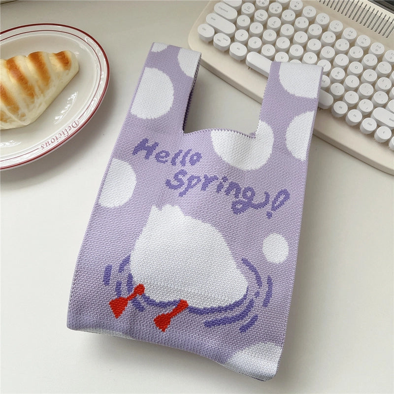Women's Small Knit Animal Cartoon Cute Open Handbag