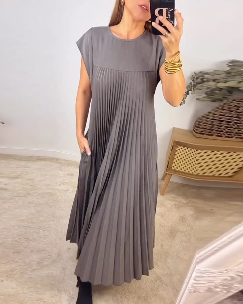 🔥Hot sale 48% OFF🔥Women Pleated Simple Solid Colour Dress