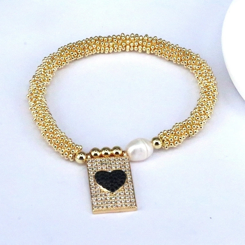 Copper 18K Gold Plated Elegant Vintage Style Luxurious Plating Inlay Cross Heart Shape Zircon Bracelets