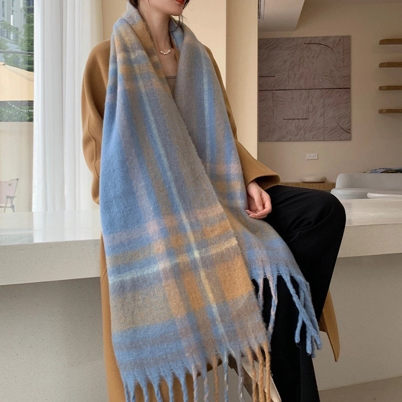 Popular Spring And Winter AC Scarf Warm Thickened Color Plaid Scarf Scarf Shawl Fashionable Western Style Outer Wear
