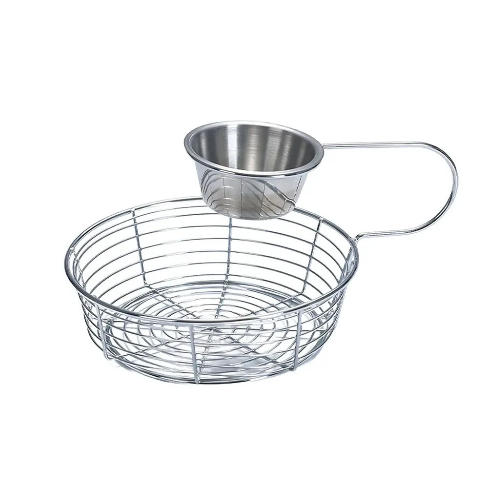 HANGING SAUCE CUP FRIES BASKET STAINLESS STEEL LIGHTWEIGHT RUST-PROOF PORTABLE SNACK TRAY