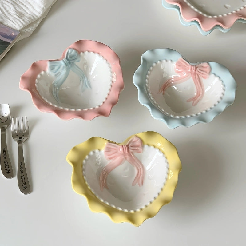 Cute Red Heart Bow Knot Porcelain Plate 1 Piece