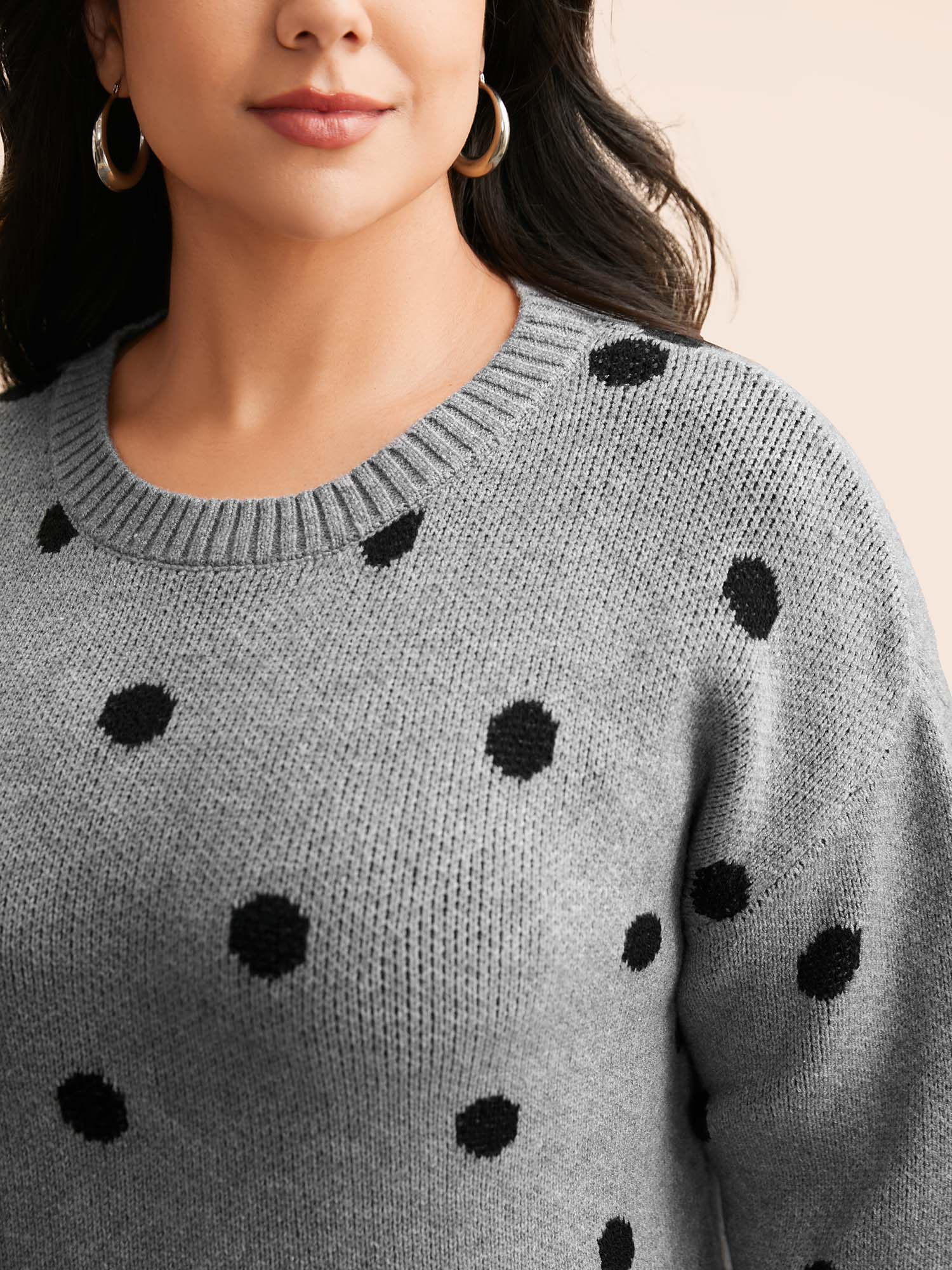 Polka Dot Drop Shoulder Sleeve Pullover