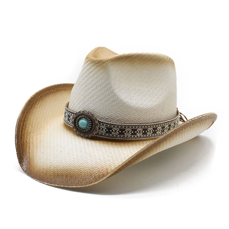 Unisex Retro Geometric Curved Eaves Straw Hat