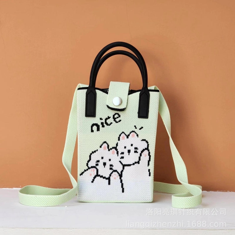 Women's Polyester Cartoon Cute Square Hidden Buckle Shoulder Bag Handbag Crossbody Bag