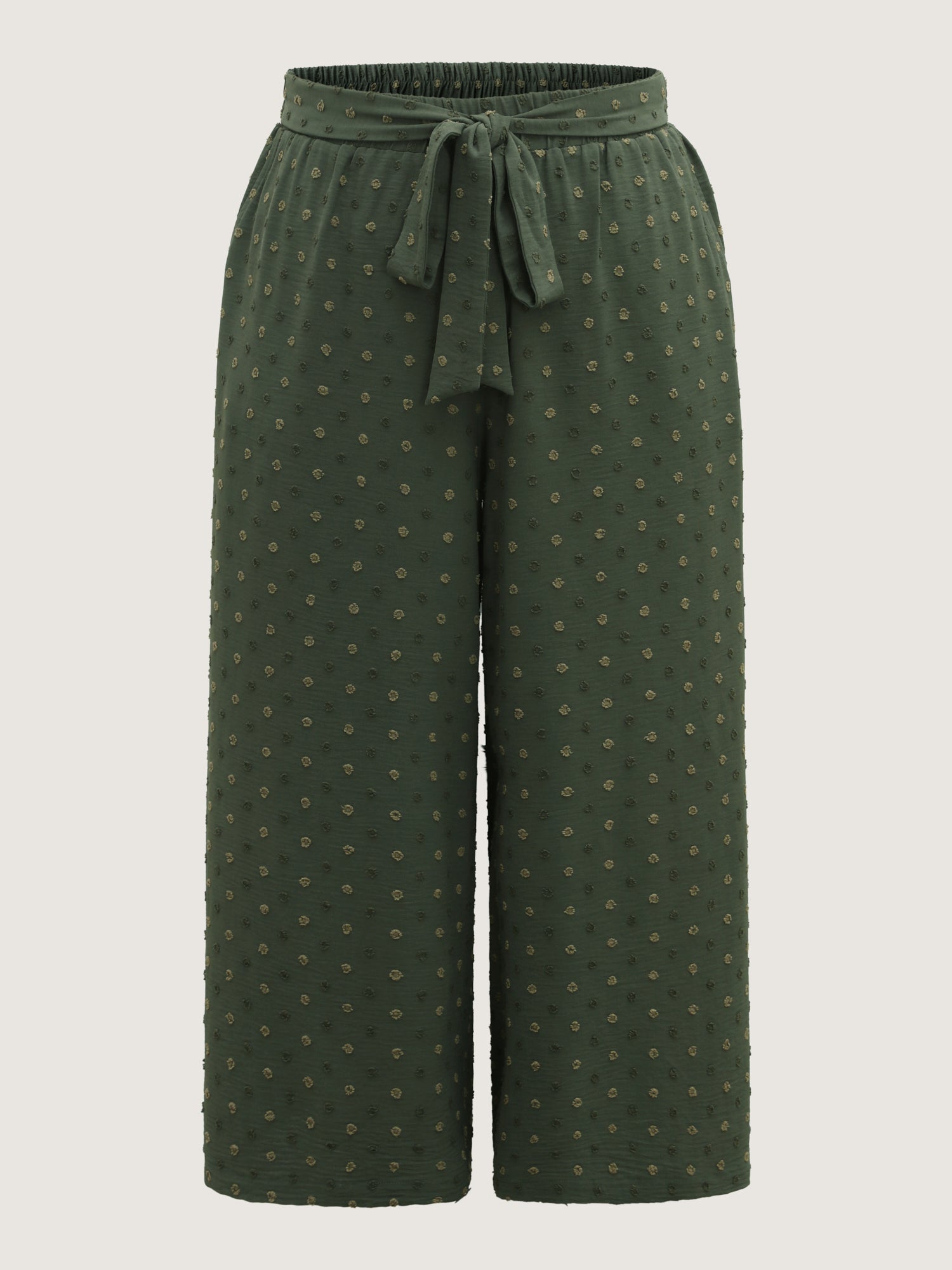 Textured Dots Belted Slit Flowy Pants