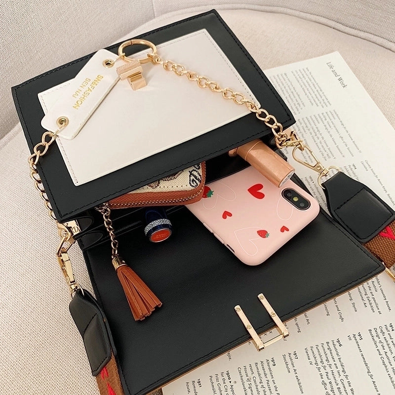 Women's Small Pu Leather Color Block Basic Streetwear Square Lock Clasp Shoulder Bag Crossbody Bag Square Bag