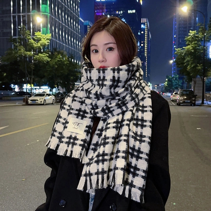 Women's Lady Minimalist Lattice Imitation Cashmere Scarf