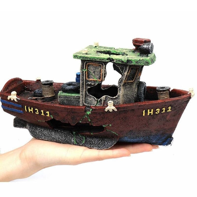 Boat Shipwreck Shelter Ornament For Aquarium