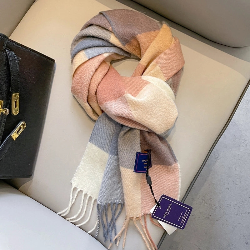 100% Wool Scarf Men's Winter Cashmere New Red Gift Box Packaging Gray Men's Plaid Scarf