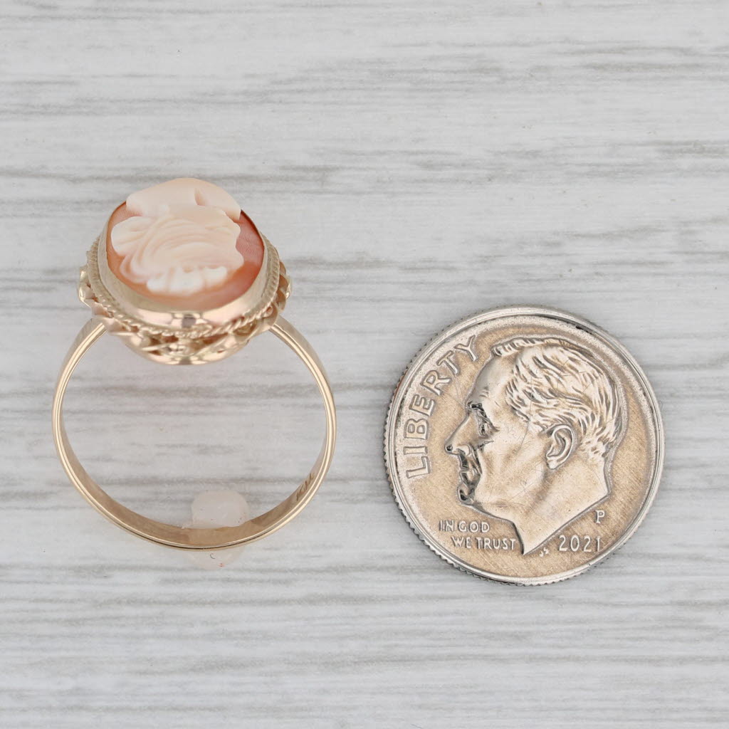 Carved Shell Cameo Ring 14k Yellow Gold Size 6 Vintage Figural Female Bust